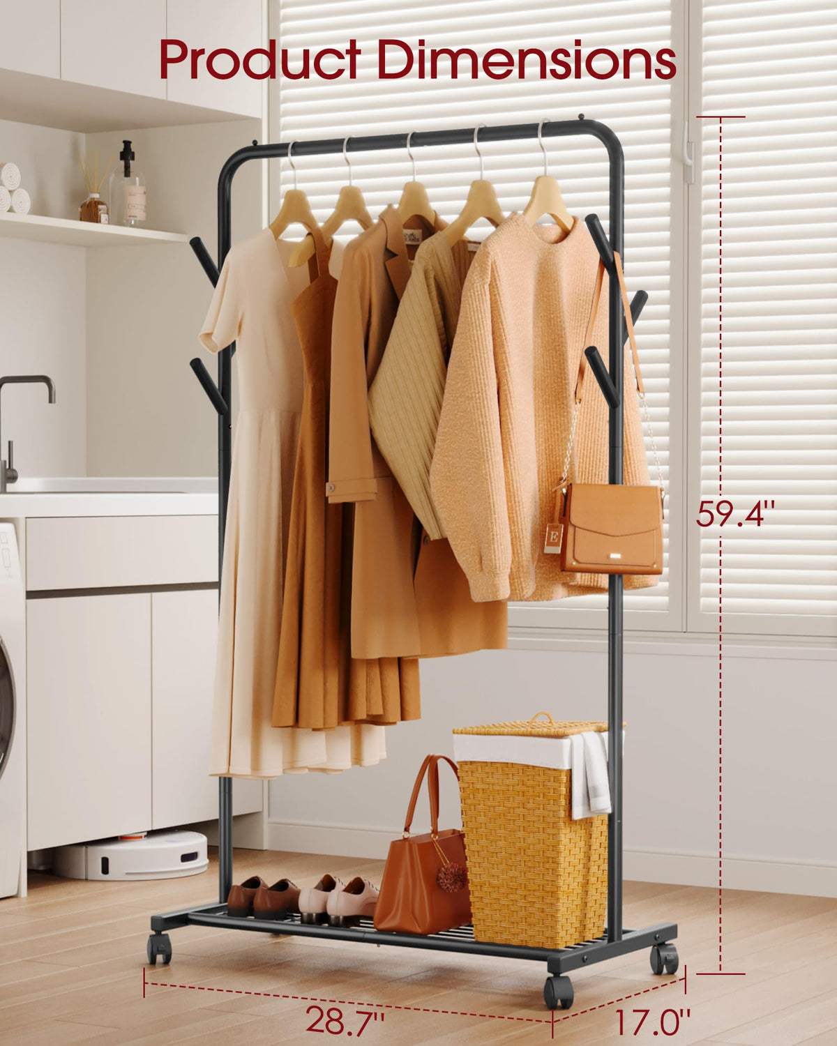 Sakugi clothes rack mesh bottom shelf for shoes and bins