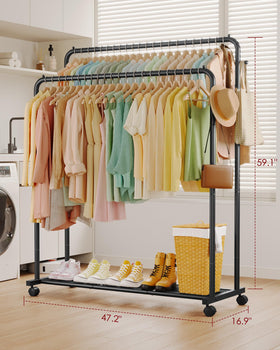 Sakugi mesh shelf on the bottom for secure storage of shoes and small items.