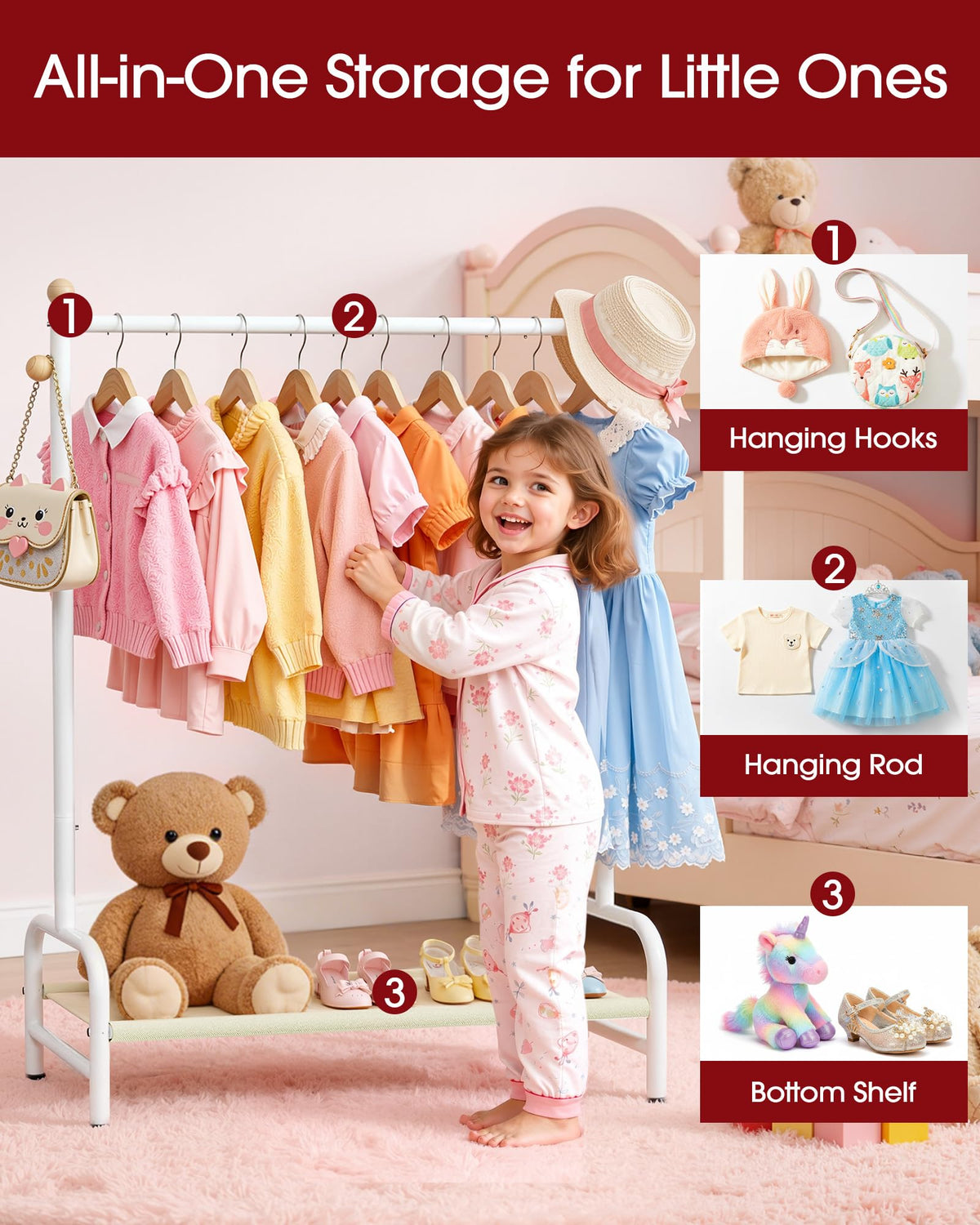 Sakugi clothes rack side view showing sturdy U-shaped base for stable daily use