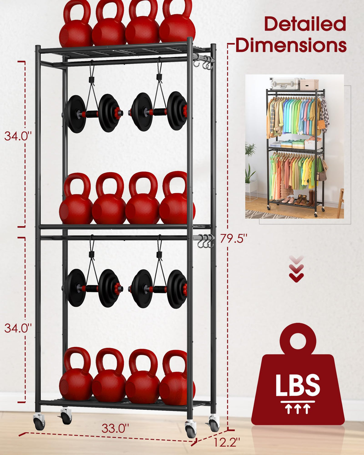 Sakugi Clothes Rack side view highlighting depth for bulkier items.