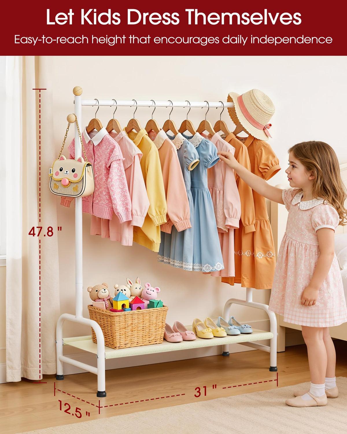 Sakugi clothes rack with wooden ball hooks for hats and small bags