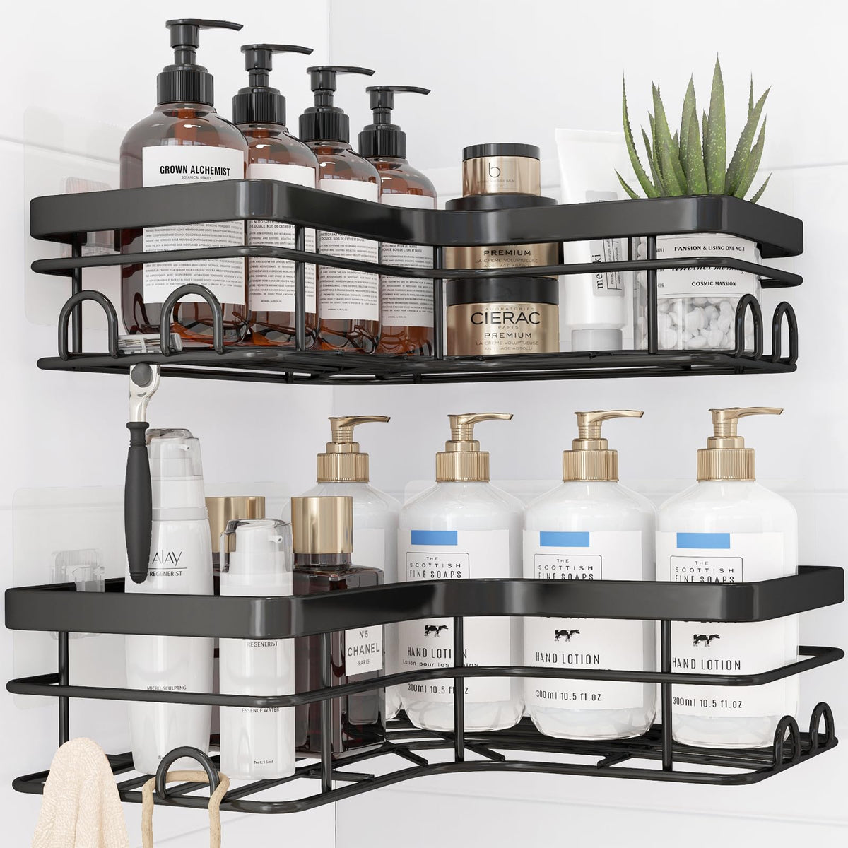 Sakugi corner shower caddy 2-pack with adhesive, organized corner storage in black finish.