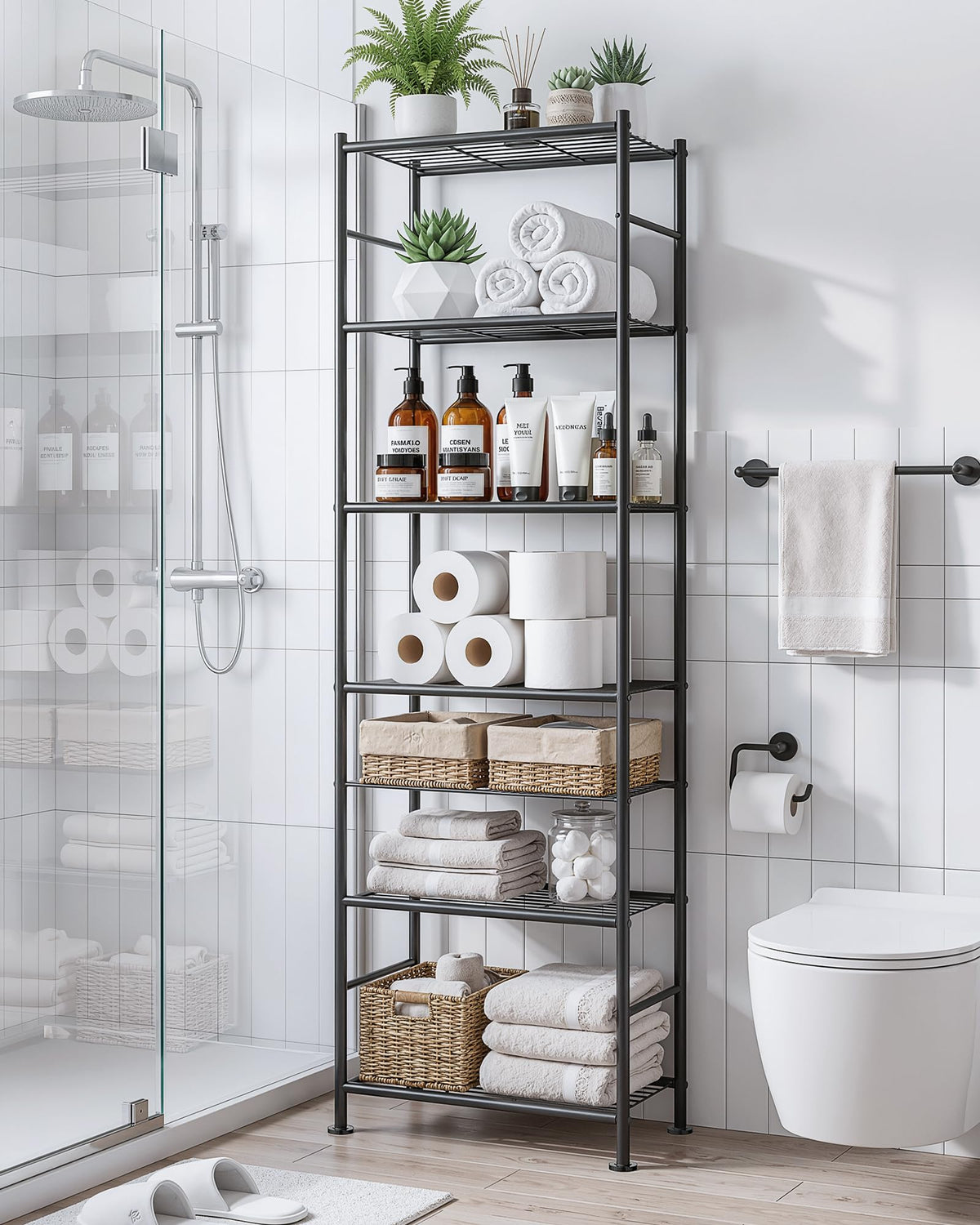 Sakugi versatile storage for kitchen, bathroom, and laundry keeps items visible.