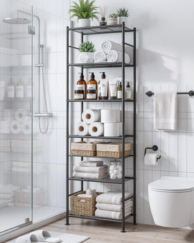 Sakugi versatile storage for kitchen, bathroom, and laundry keeps items visible.