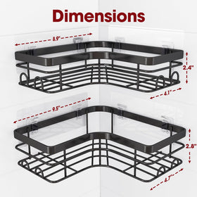 Sakugi stainless steel shower shelves with 8 hooks in black for durable, rustproof use.