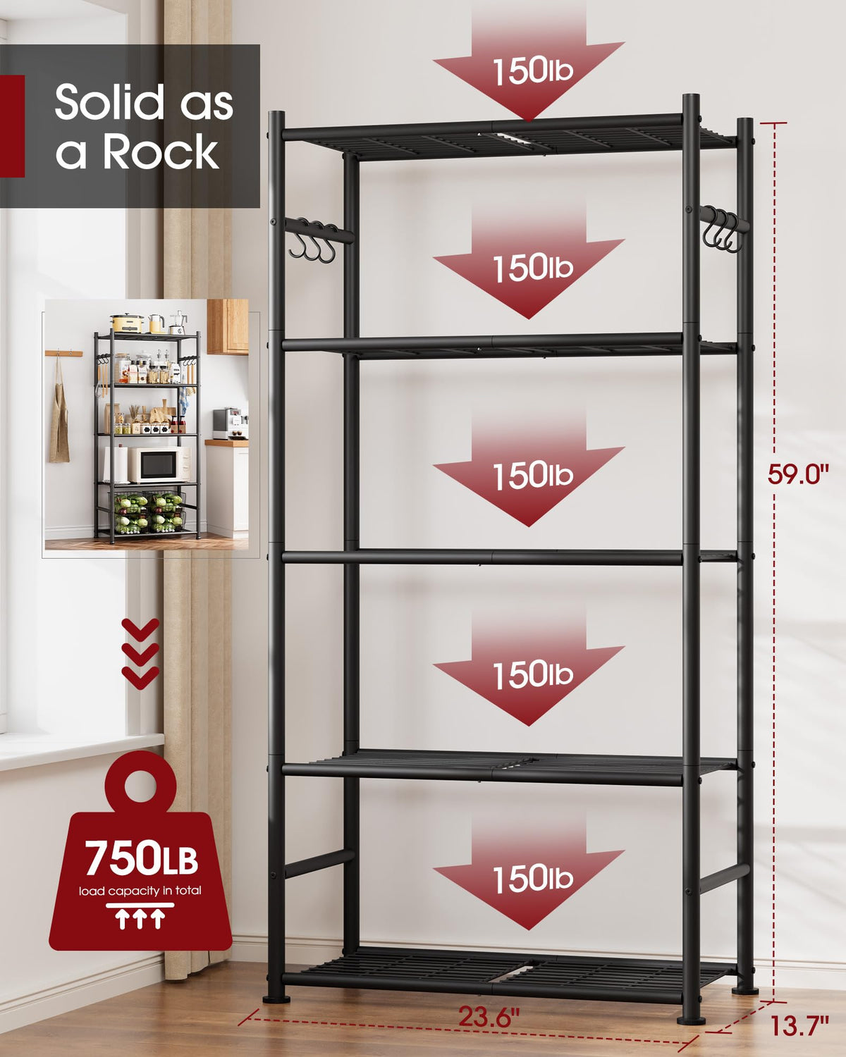 Sakugi 5-tier side profile highlights sturdy frame for garage use.