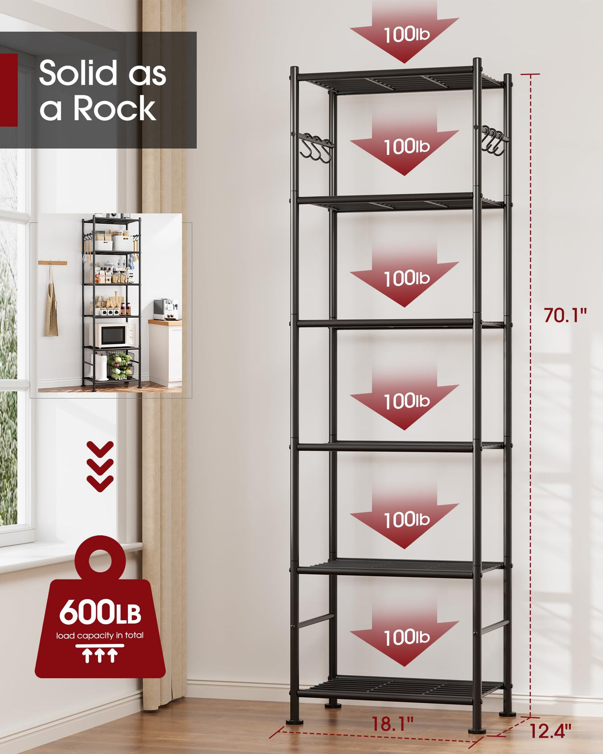 Sakugi 6-tier welded metal shelving for heavy-duty stability and durability.