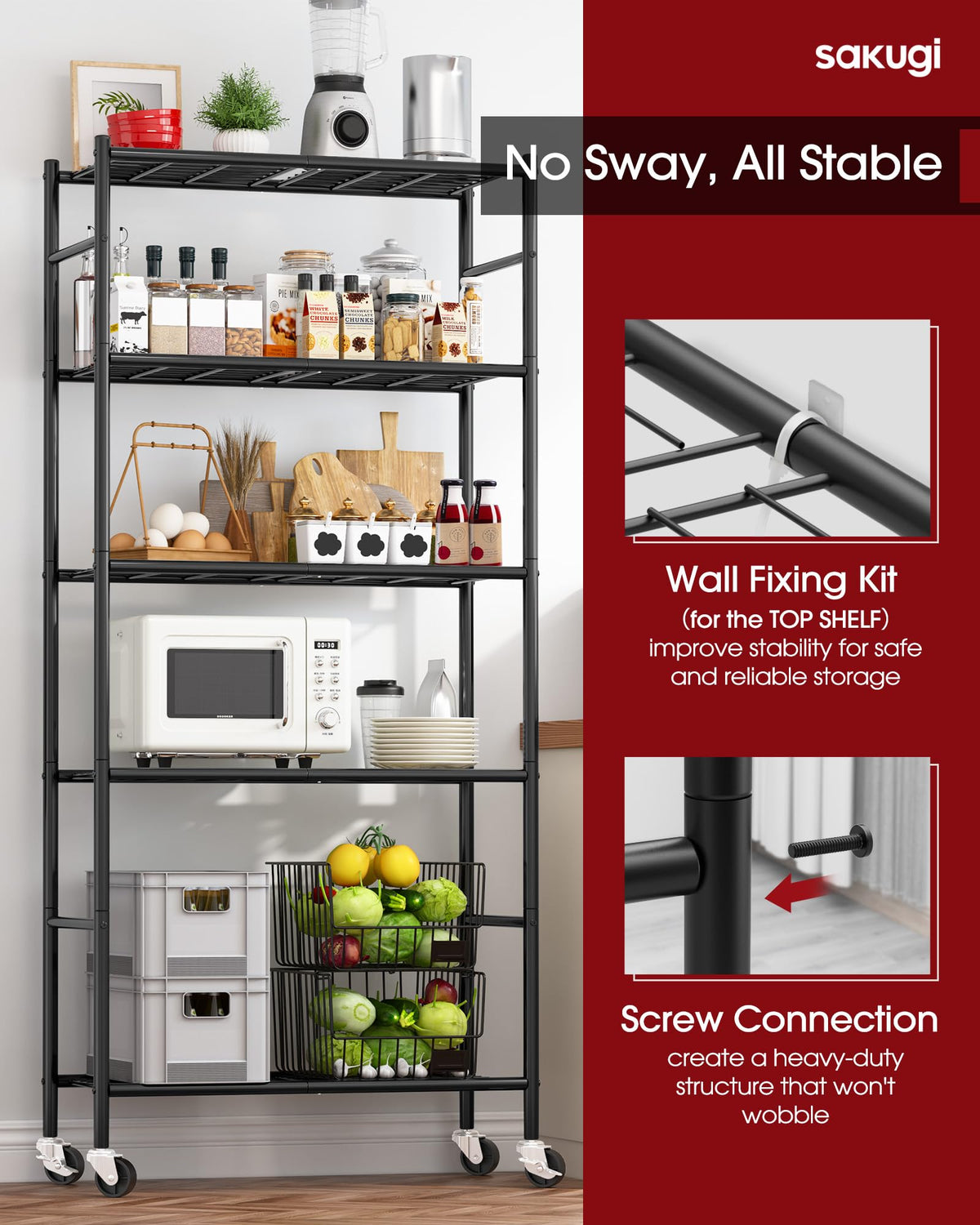 Sakugi Storage Shelves leveling feet: stable placement on uneven floors