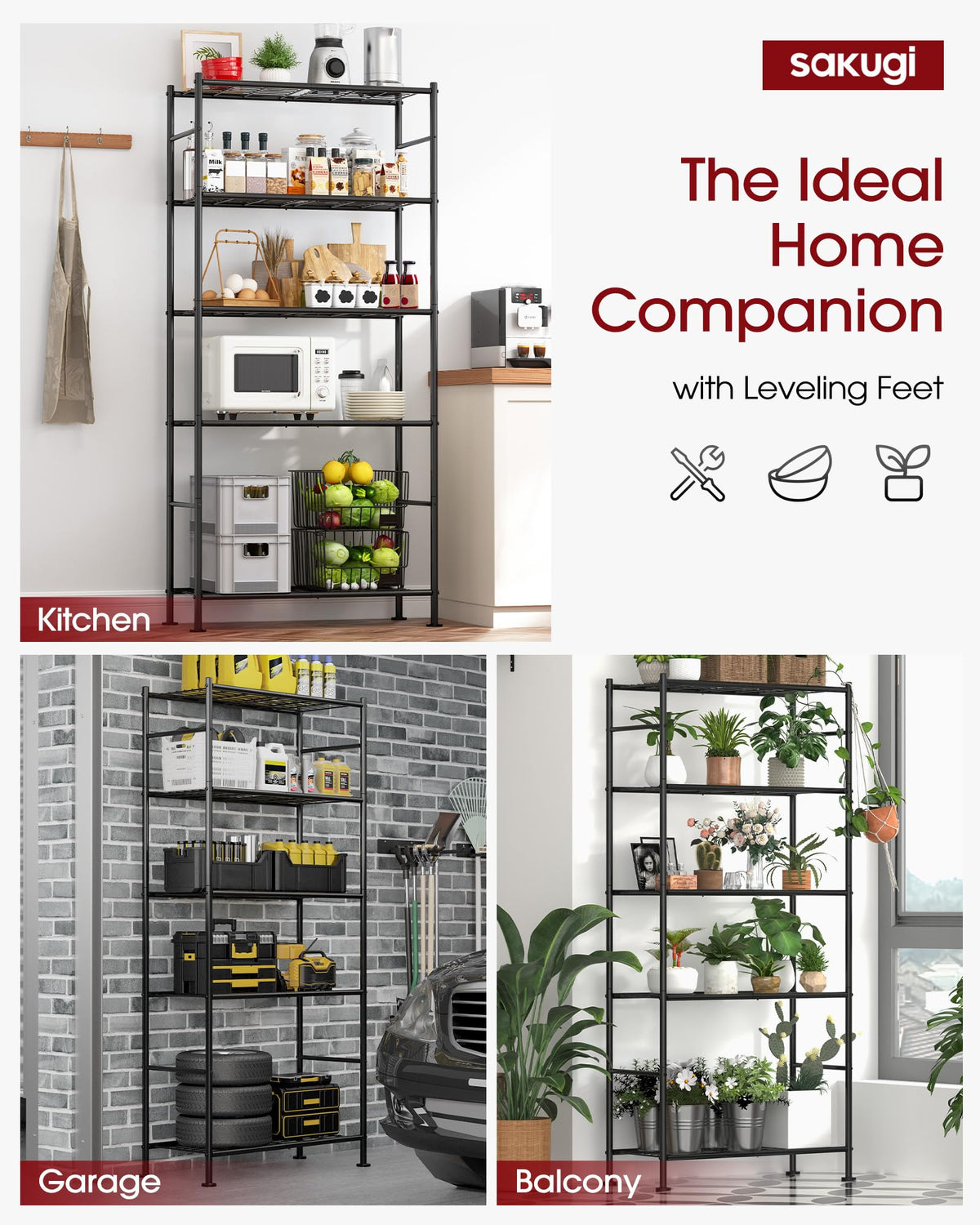 Sakugi Storage Shelves mesh shelves: easy to wipe clean in humid spaces