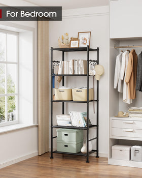 Sakugi shelves with side hooks for towels or tools