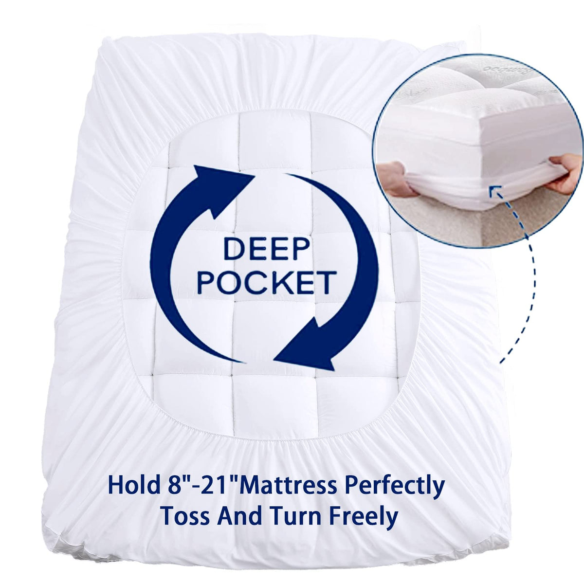 SakuraHome elastic fit keeps topper in place on 8–21 inch depths.