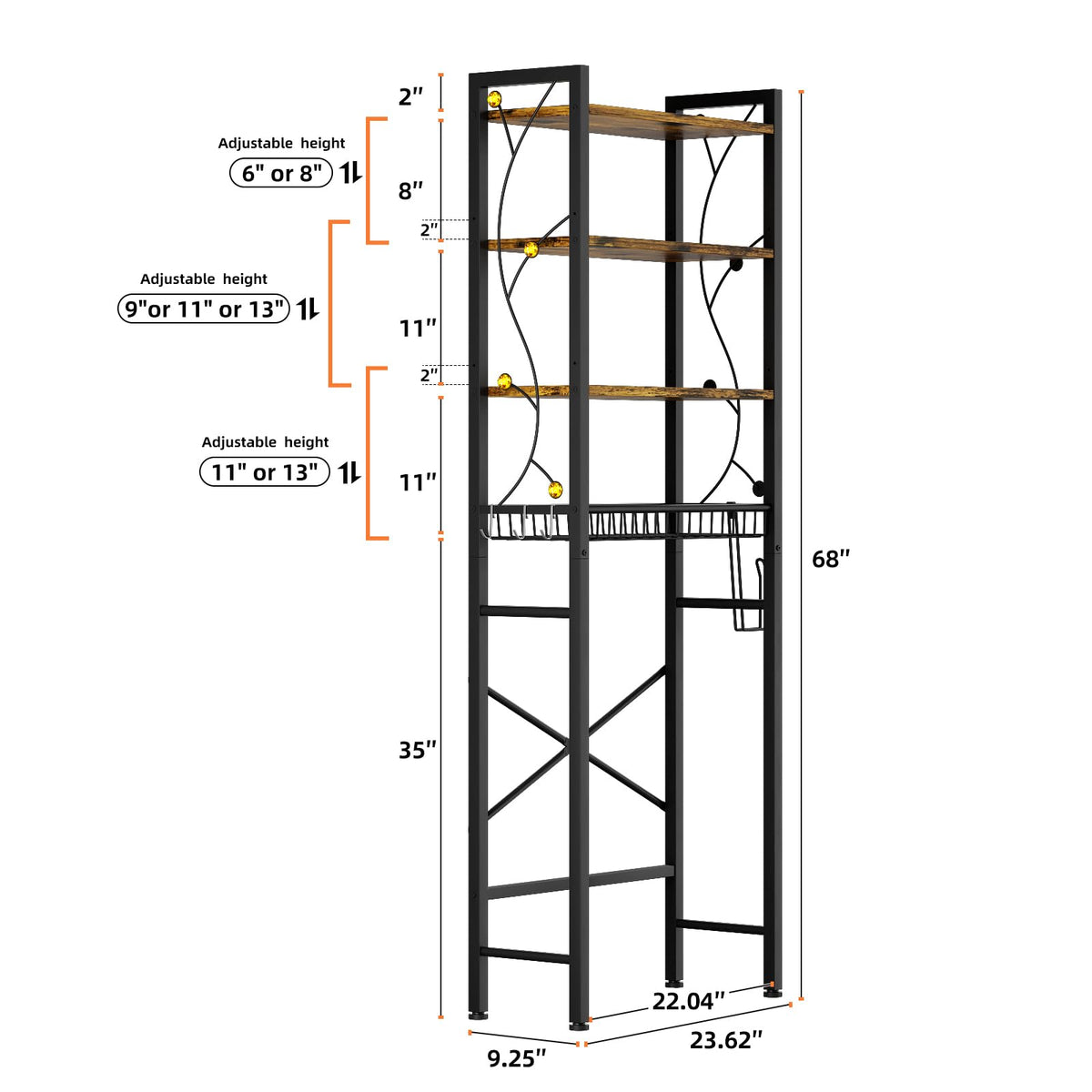 Salakita three adjustable shelves let you tailor height for tall items.