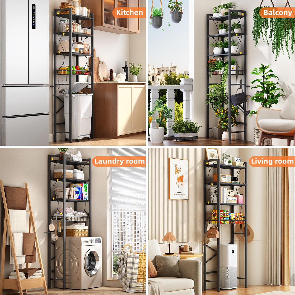 Salakita sturdy metal frame with X-shaped design provides stable over-toilet storage.