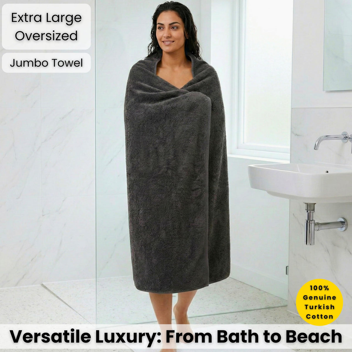 SALBAKOS Turkish cotton bath towel 40x80 gray weave highlighting absorbency.