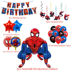 sAleix spidey 12-inch balloons add vibrant color to party setup.