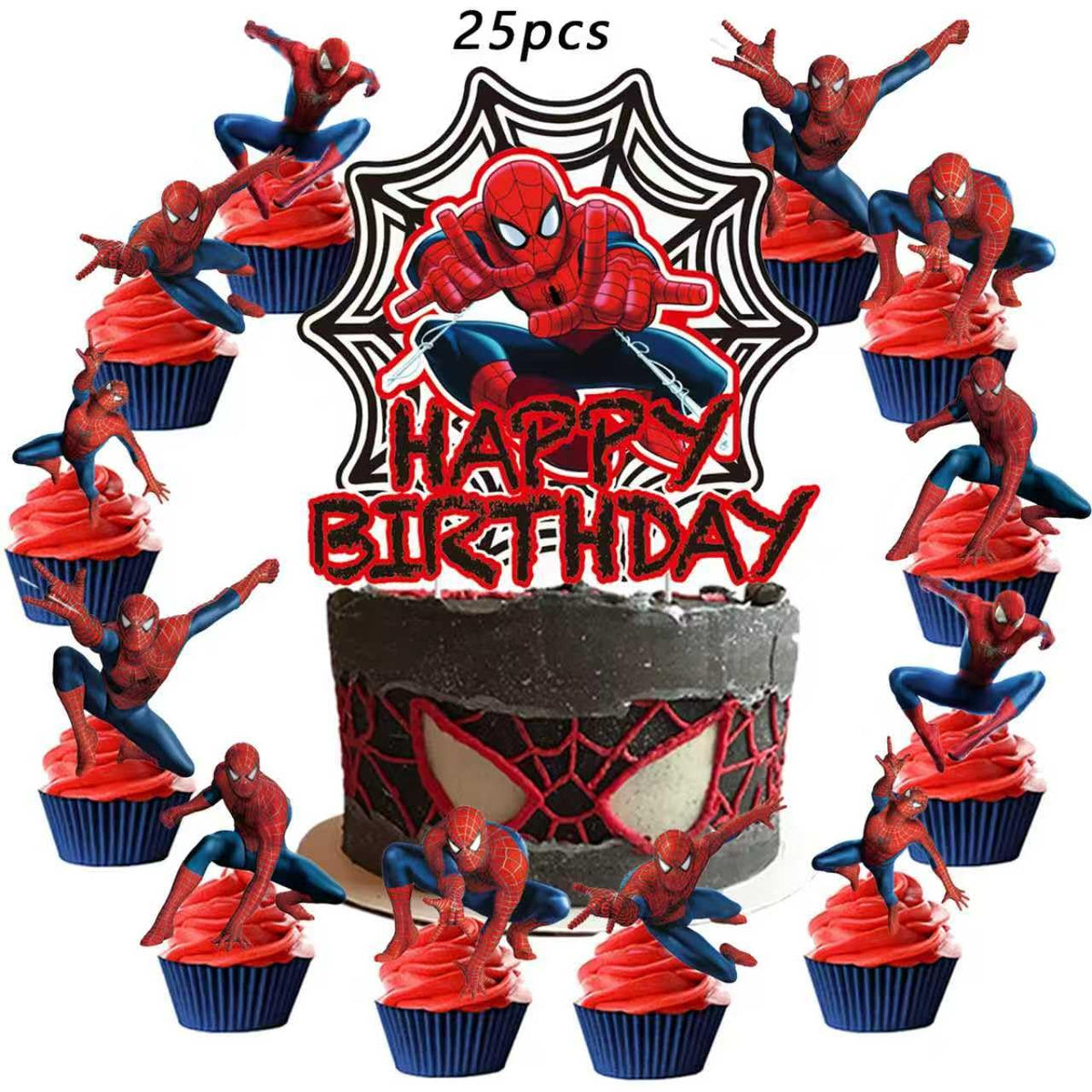 Saleix Spidey cupcake toppers decorate treats with playful charm.