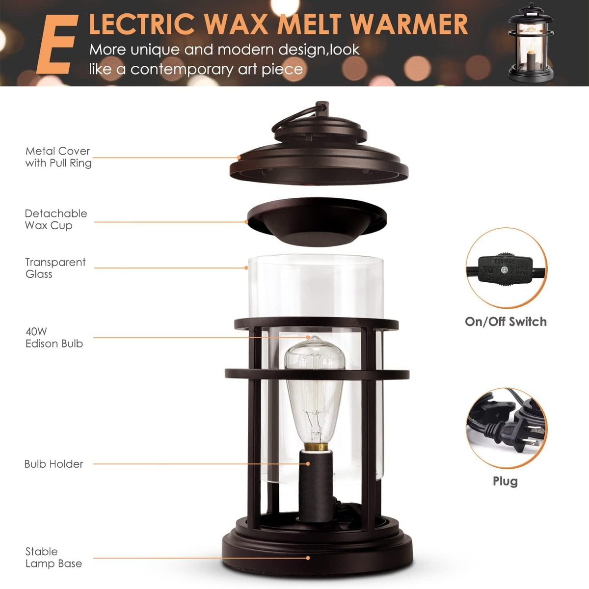SALKING Wax Warmer shown on a living room desk setup.