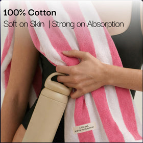 Salt Earth Cotton Striped Beach Cabana Towel laid out, oversized 30x60 for lounging