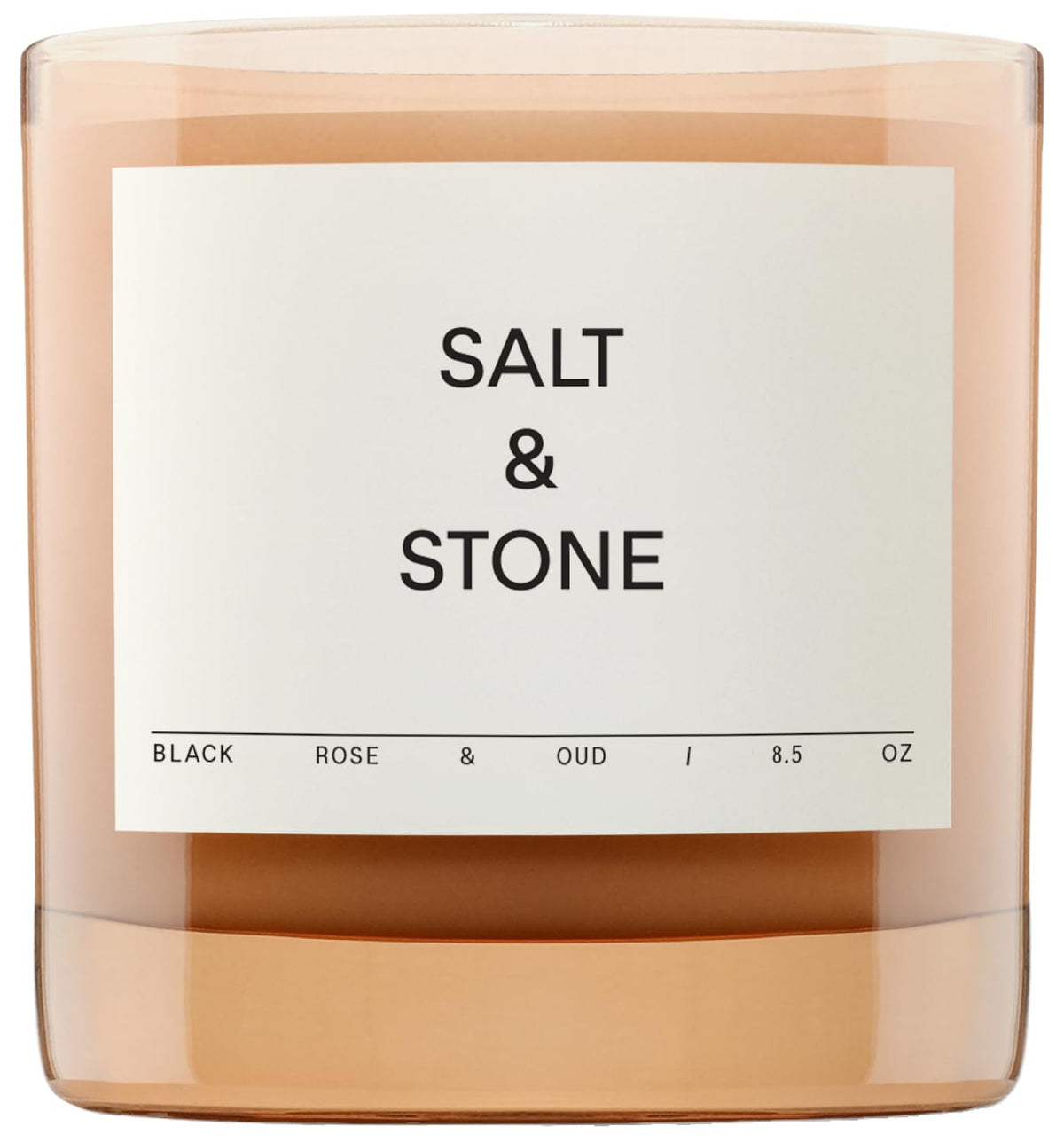 Salt & Stone Black Rose & Oud candle in a glass jar adds elegant ambience to living spaces.