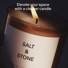 Salt & Stone candle close-up showing coconut-soy wax texture and smooth burn.