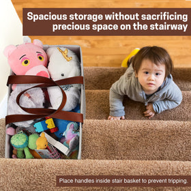 SAM AND MABEL stair basket collapses flat for compact storage.