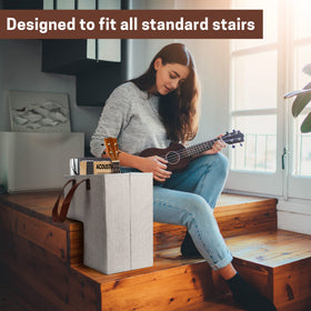 SAM AND MABEL stair basket with reinforced handles for easy transport.