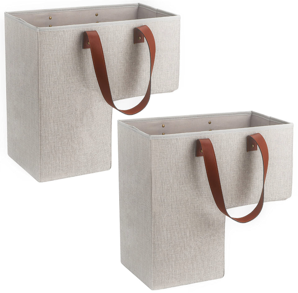 SAM AND MABEL stair basket on stairs reduces clutter and saves space.