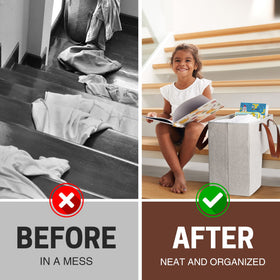 SAM AND MABEL stair basket helps organize daily essentials on routes.