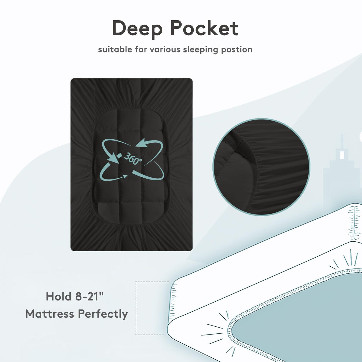 SameBed deep pocket stretch skirt with 360 wrap protects mattress through the night.