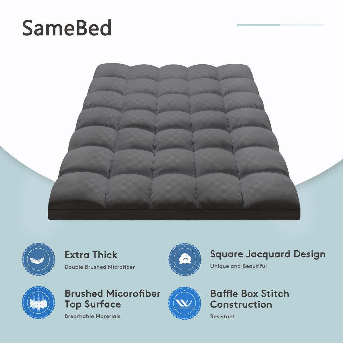 SameBed king topper box-quilted-design keeps padding in place for consistent warmth