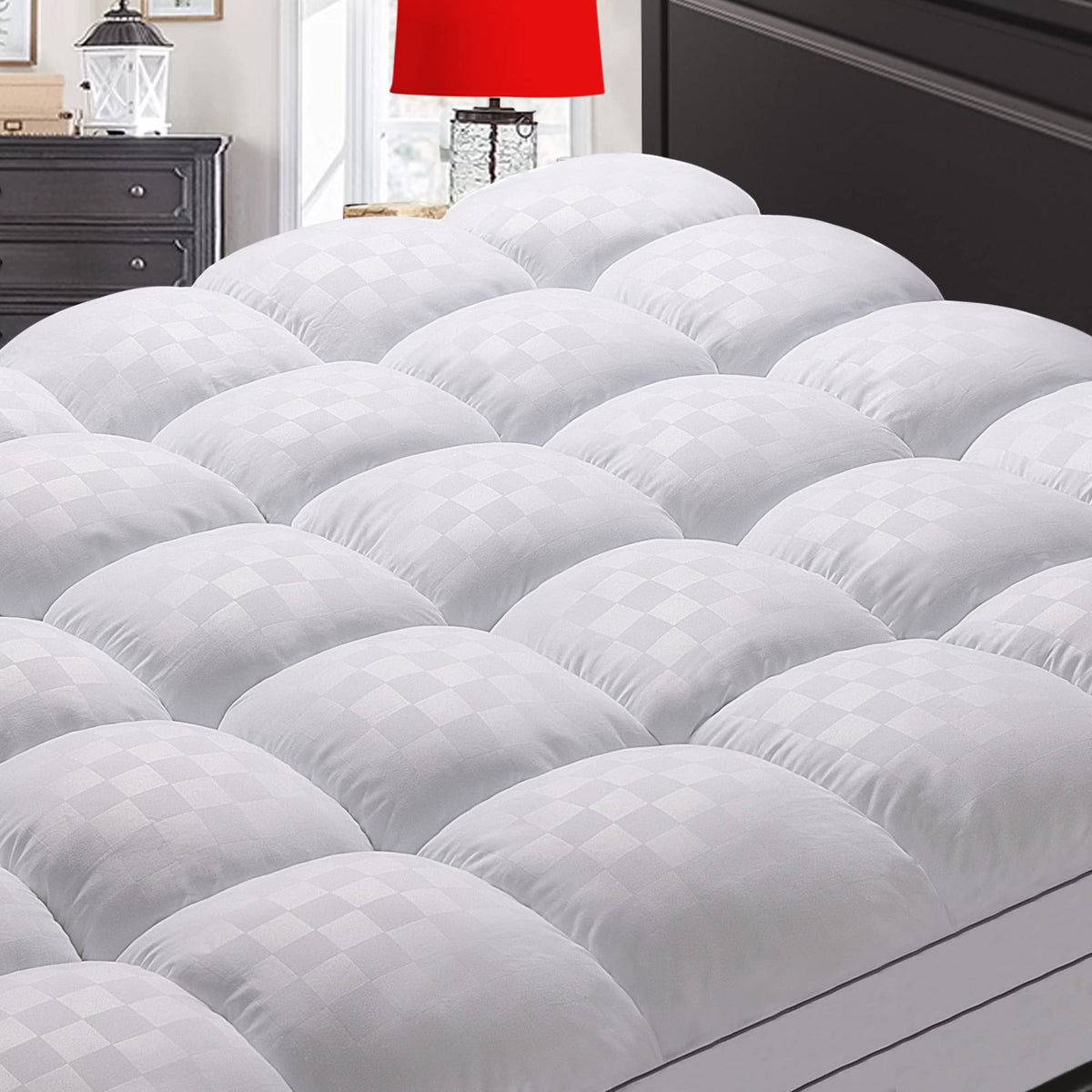 SameBed king mattress topper with square jacquard surface for soft, inviting comfort.