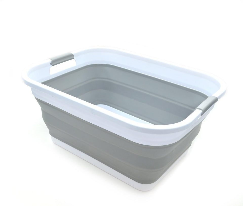 SAMMART 32L collapsible laundry basket folded for space-saving storage.