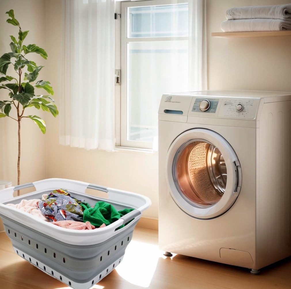 SAMMART 42L collapsible basket folded flat enables compact storage under beds.