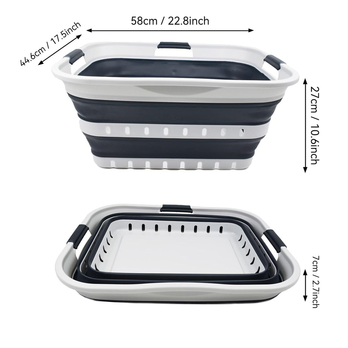 SAMMART 42L basket folded flat 2.7 inch height for space-saving storage