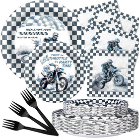 SamPartyShop dirt bike party plates with bold motocross design for a vibrant birthday table