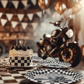 SamPartyShop motocross-themed tabletop scene for a lively Dirt Bike party