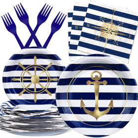 SampartyShop nautical plates 9in showcase sturdy, festive tableware for 20 guests.