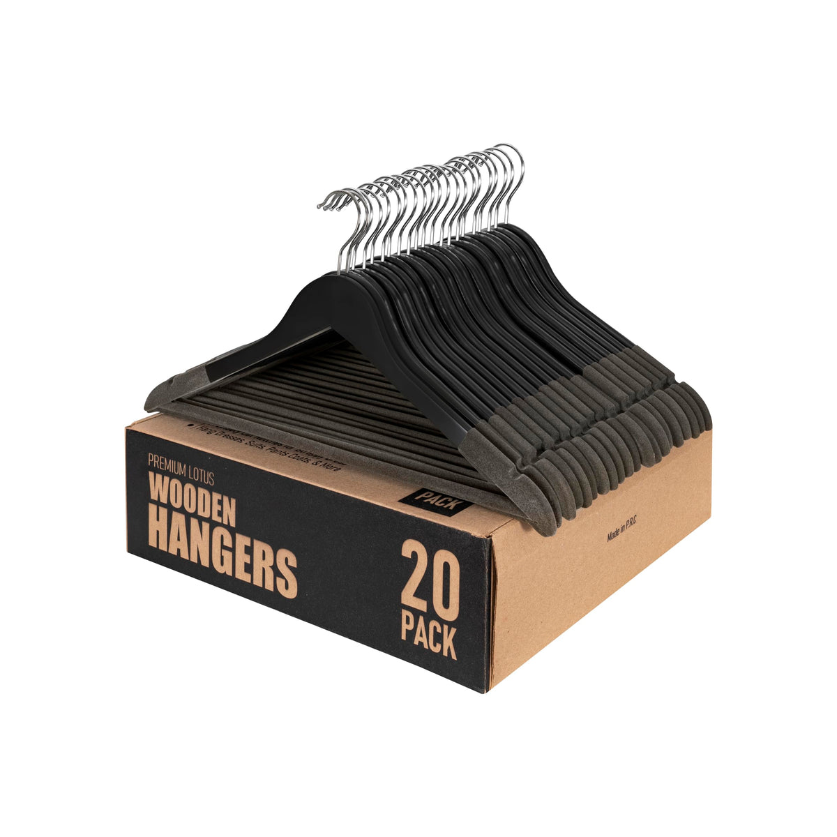 Samsarc black wooden hangers 20-pack keep garments organized and wrinkle-free.