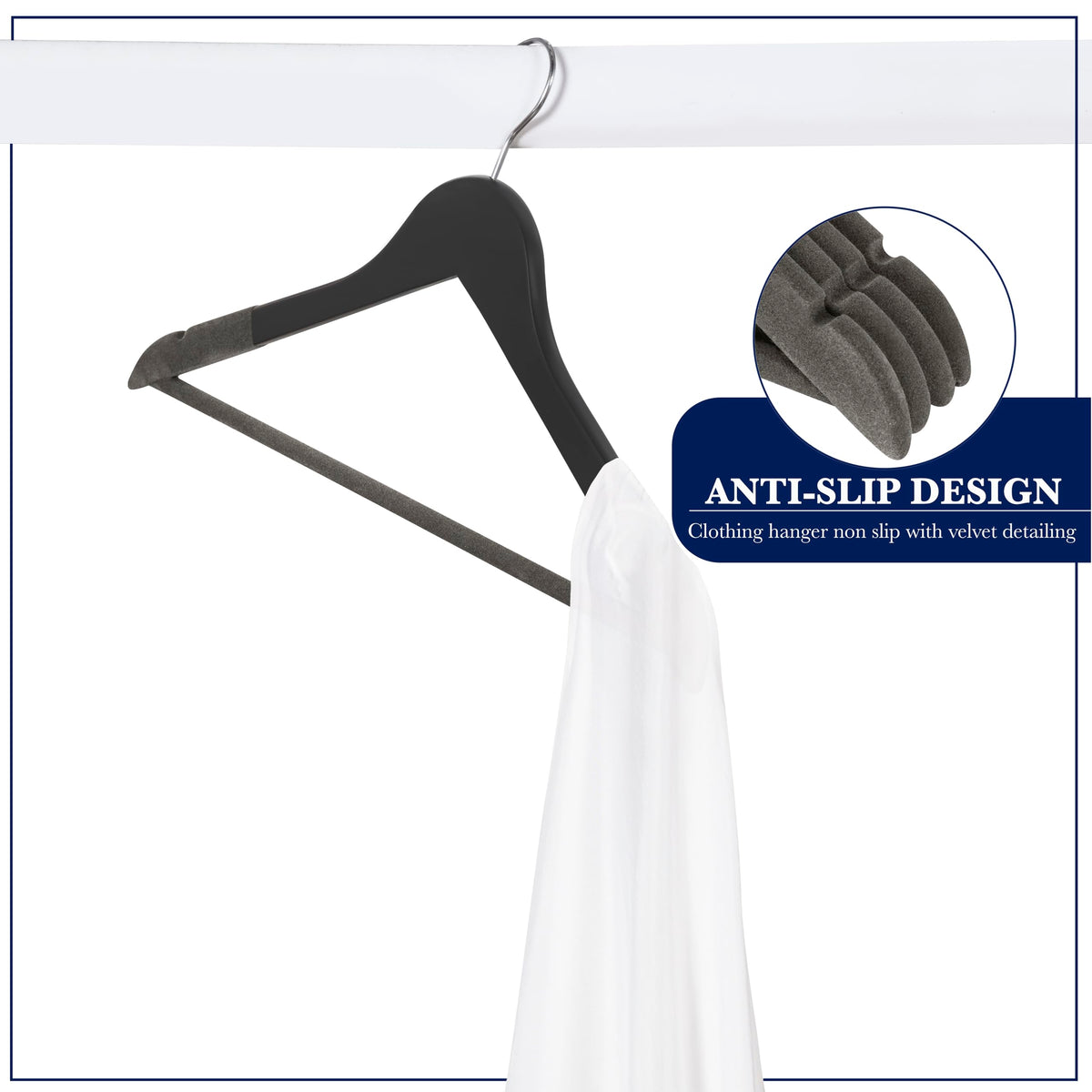 Samsarc heavy-duty coat hangers withstand bulky jackets without bending.