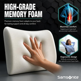 Samsonite Lumbar Pillow ergonomic curve supports natural spine alignment