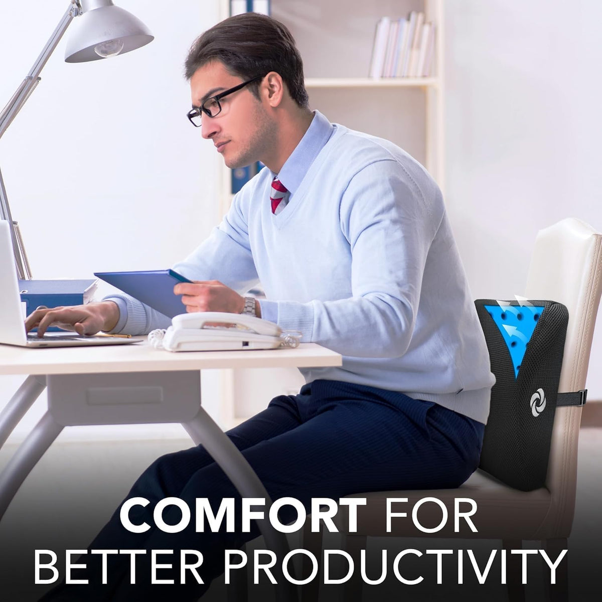Samsonite lumbar support installed in a car seat for comfort during drives.