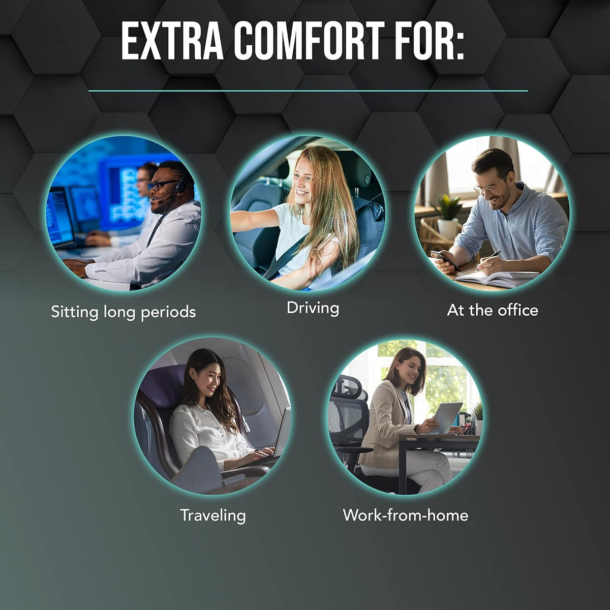 Samsonite memory-foam lumbar pillow car-use scene highlights on-the-road comfort.