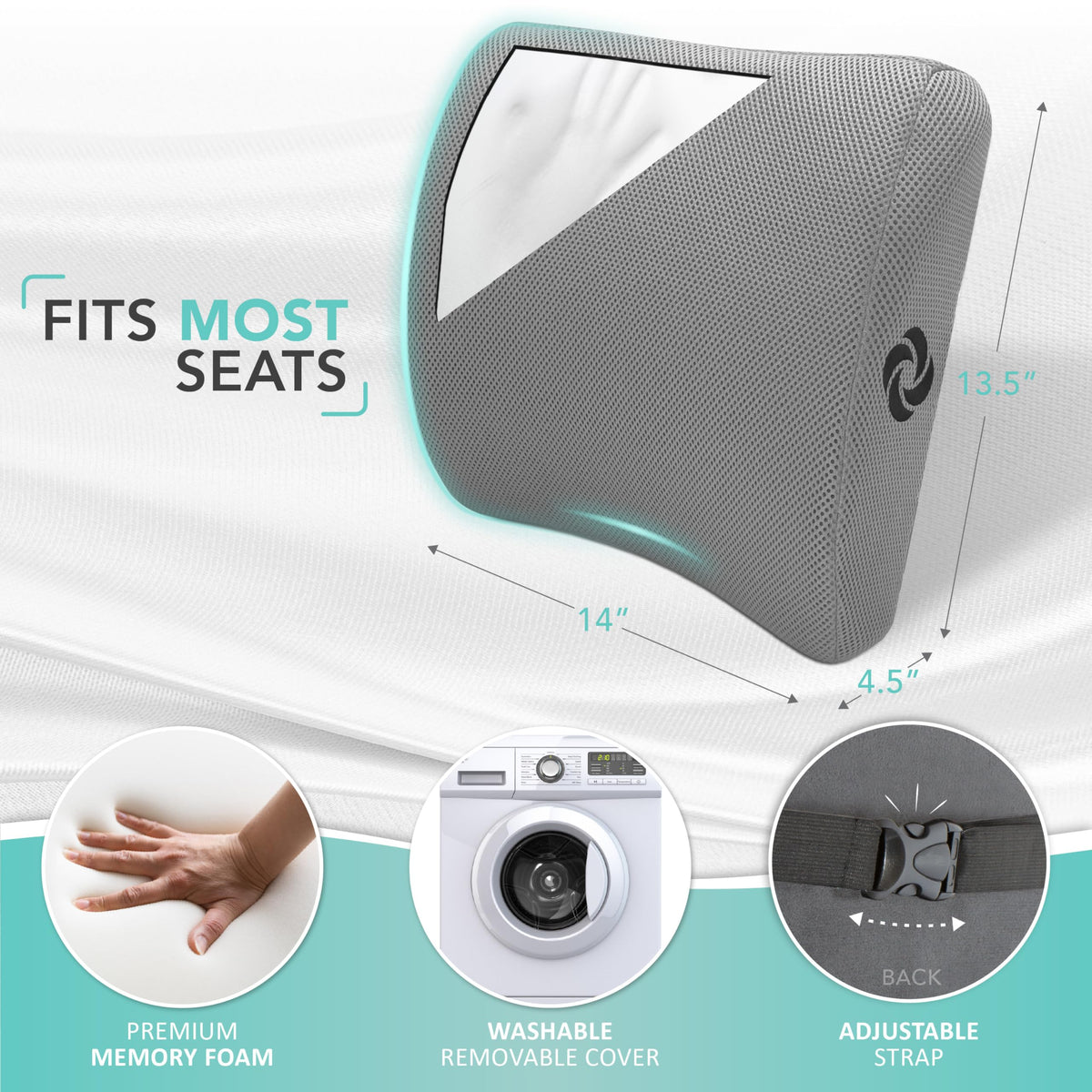 Samsonite memory-foam lumbar pillow core closeup highlights dense foam for lasting comfort.