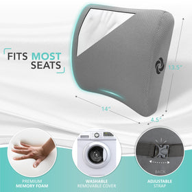 Samsonite memory-foam lumbar pillow core closeup highlights dense foam for lasting comfort.