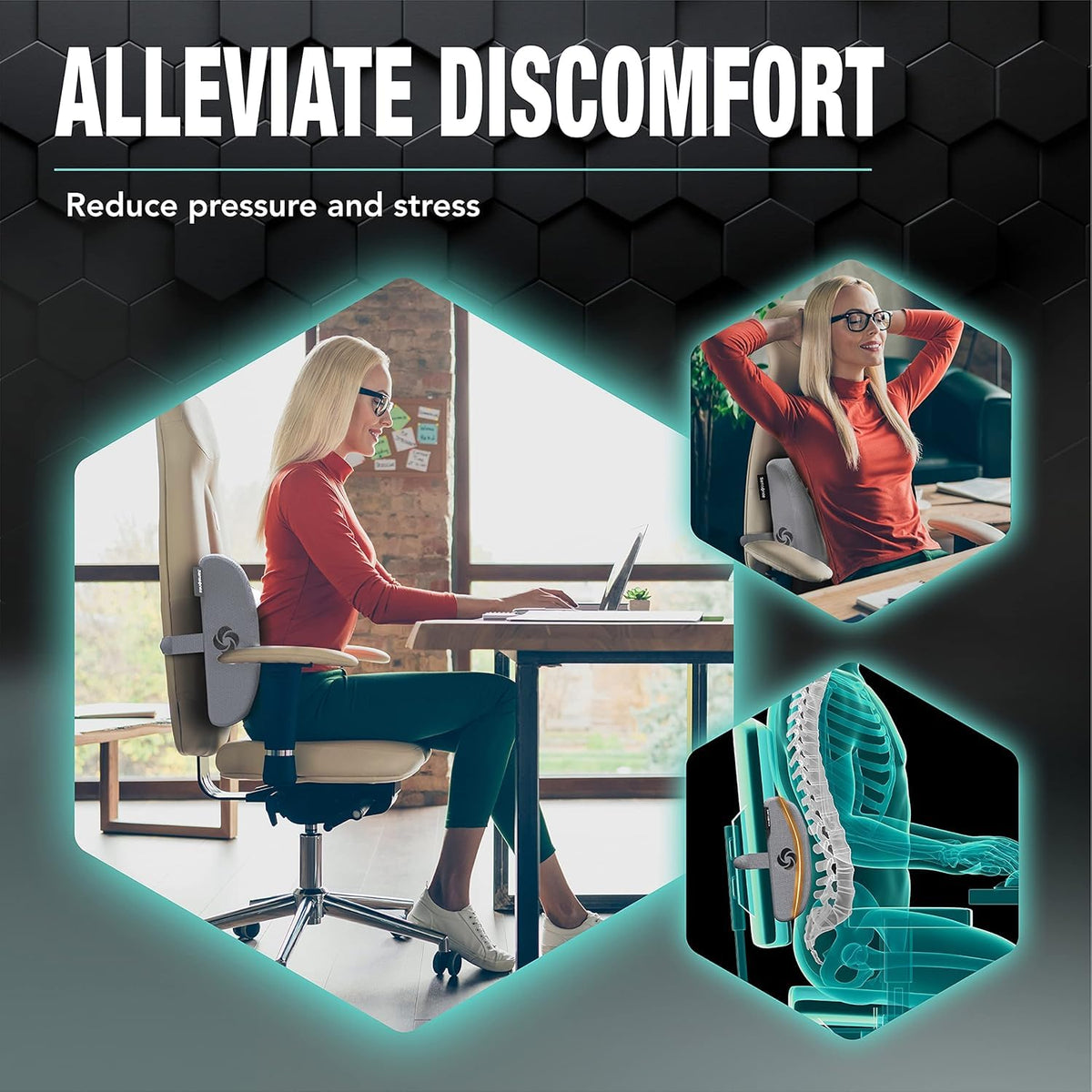 Samsonite memory-foam lumbar pillow mesh cover keeps air flowing for cooler seating.
