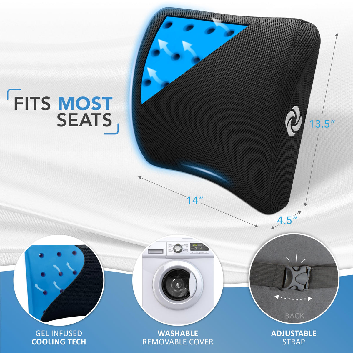 Samsonite portable lumbar pillow suitable for travel and home use.