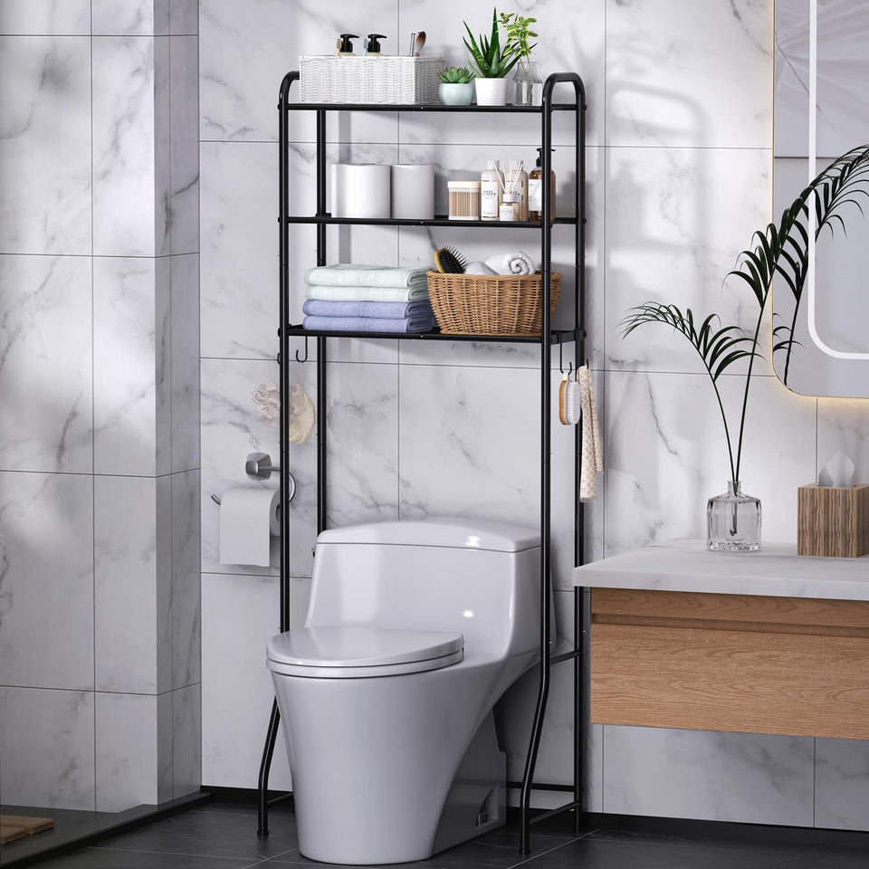 Samstar 3-tier over-the-toilet rack displaying space-saving design in a bathroom.
