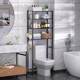 Samstar four-tier over-the-toilet storage rack in black for organized bathroom space