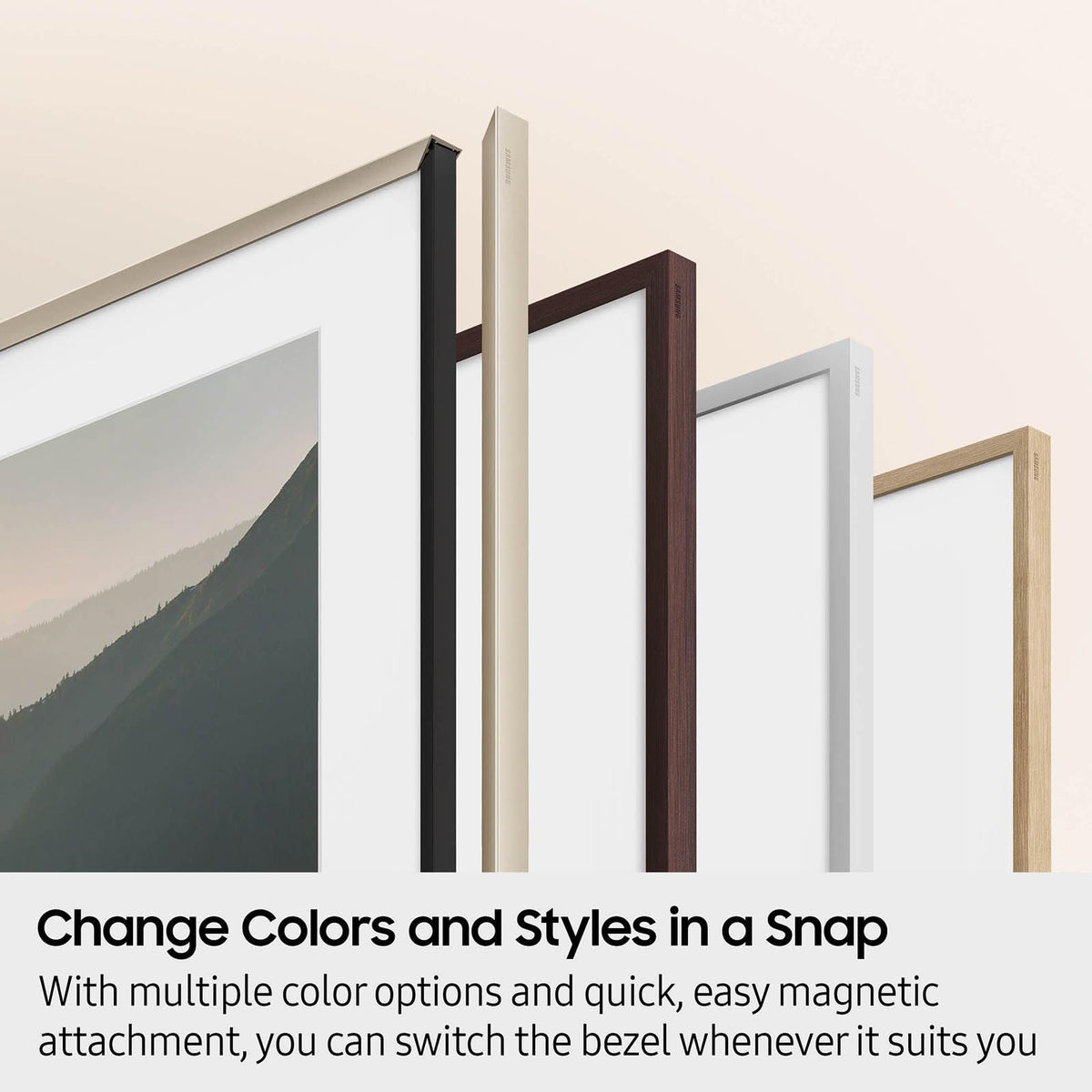 Samsung The Frame 75 sand gold metal bezel brings elegant contrast