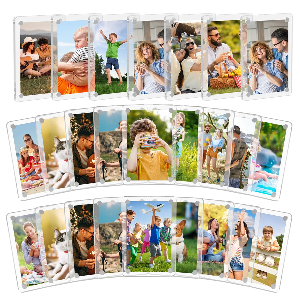SAMYUCHO acrylic magnetic frame on fridge displaying compact photos securely.